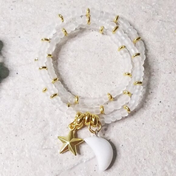 White + Gold Triple Wrap Bracelet! Moons & Stars! Girly Flirty Romantic Feminine - Picture 6 of 6